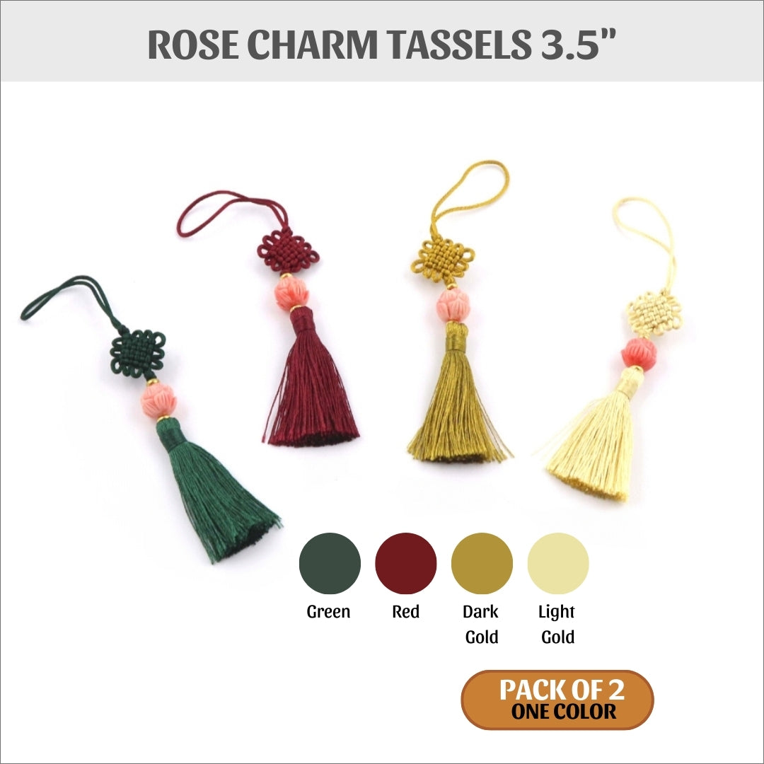Tassels, rose charm tassels - 3.5&quot; - pack of 2