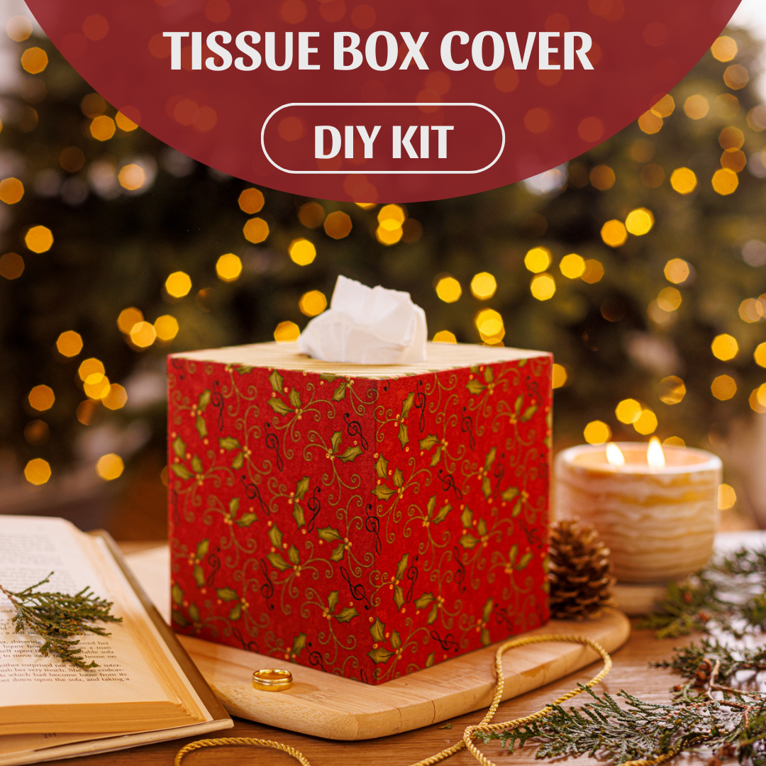 Fabric square tissue box cover DIY kit, cartonnage kit 141, online instructions included