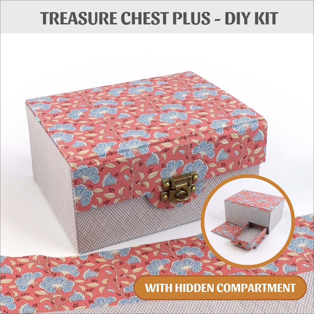 Fabric treasure chest Plus with hidden compartment DIY kit, cartonnage kit 154a