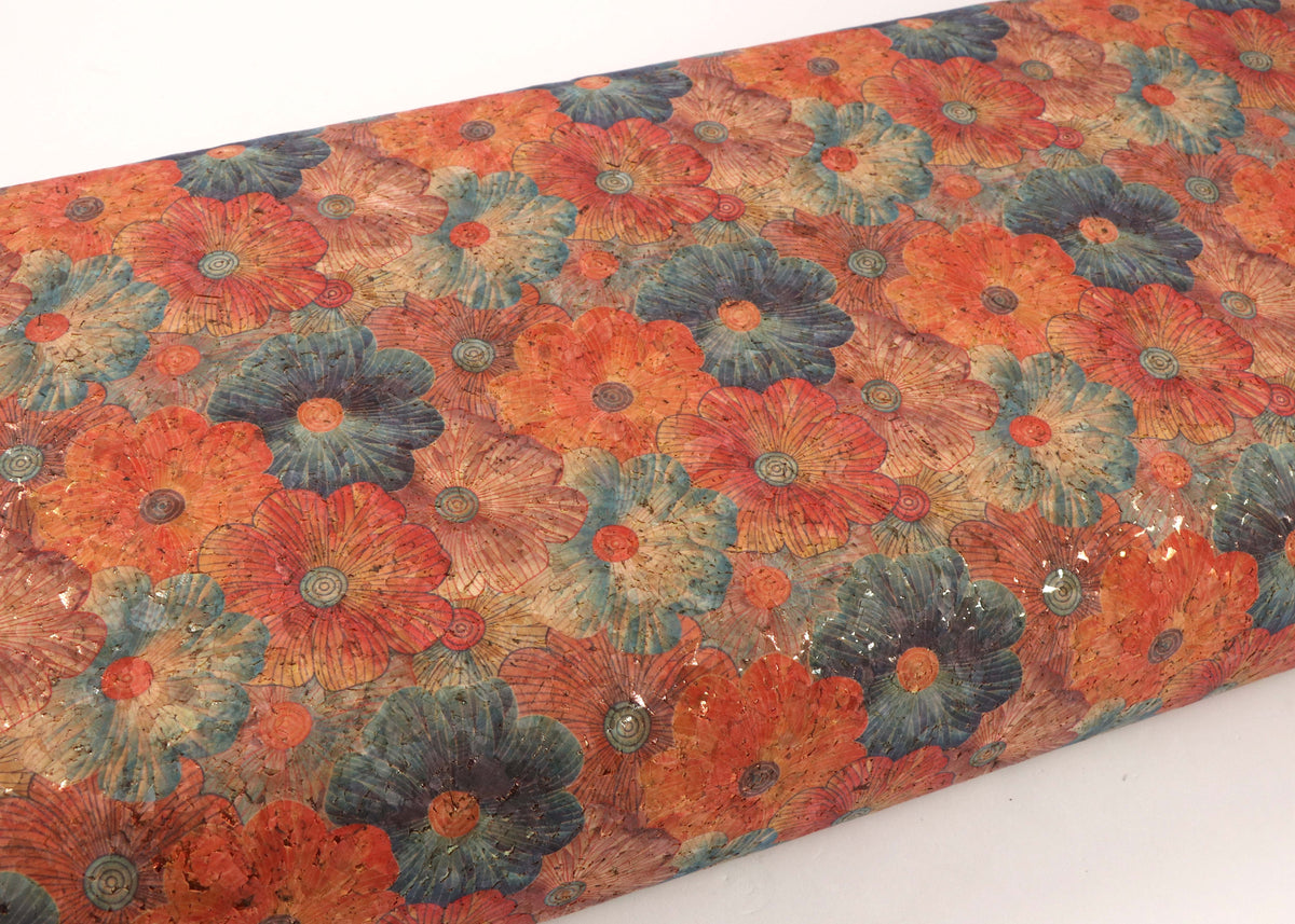 Red floral cork fabric - piece of 18&quot; x 15&quot; - Colorway Arts