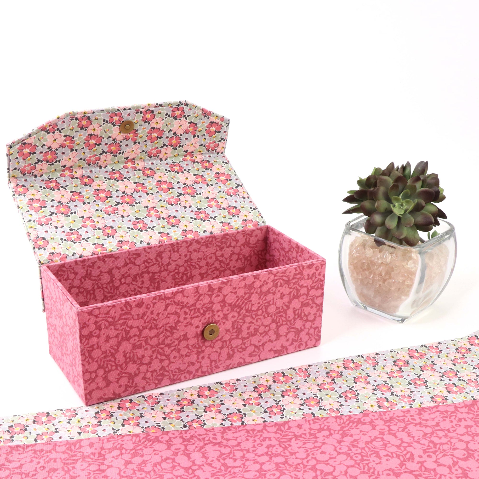 Pretty fabric hinged lid box DIY kit, cartonnage kit 198, workshop box