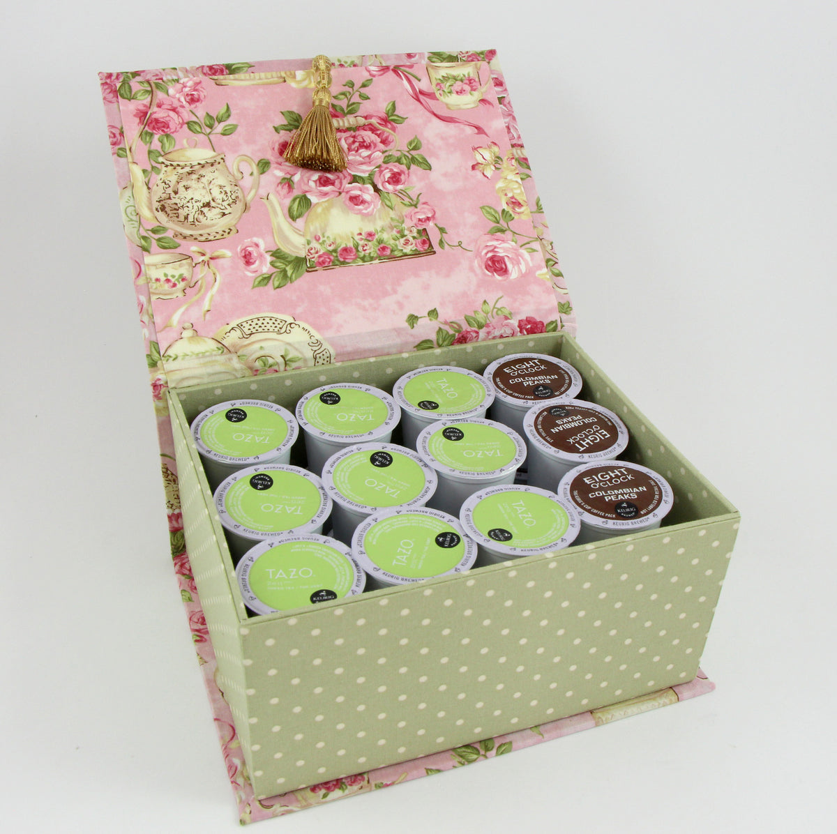 Fabric k-cup box DIY kit, cartonnage kit 143, online instructions included - Colorway Arts