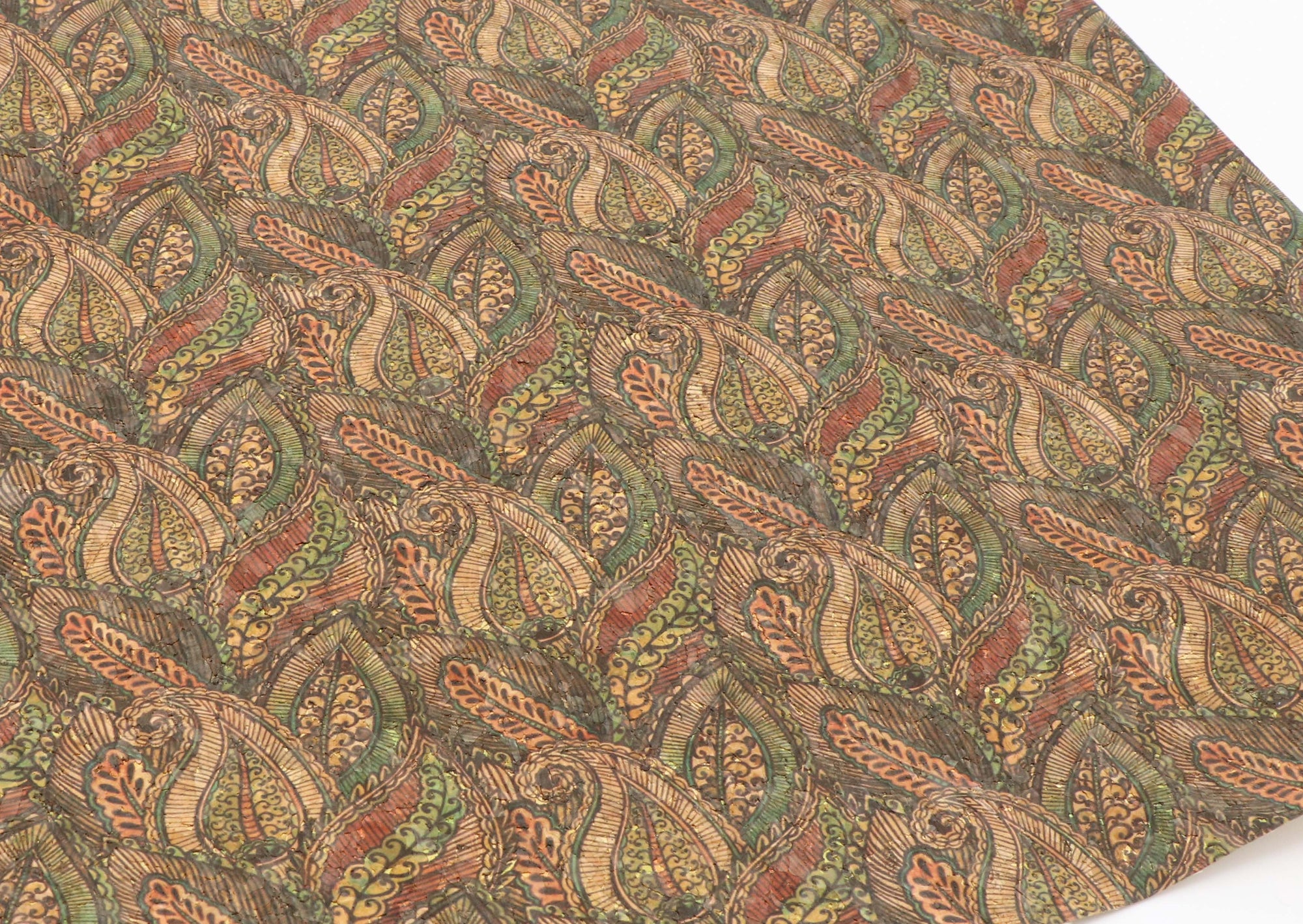 Green paisley cork fabric - piece of 18" x 15" - Colorway Arts