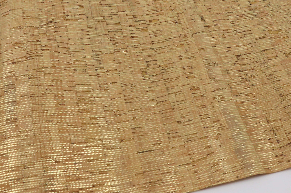 Natural cork  fabric with gold lines - piece of 18&quot; x 15&quot; - Colorway Arts