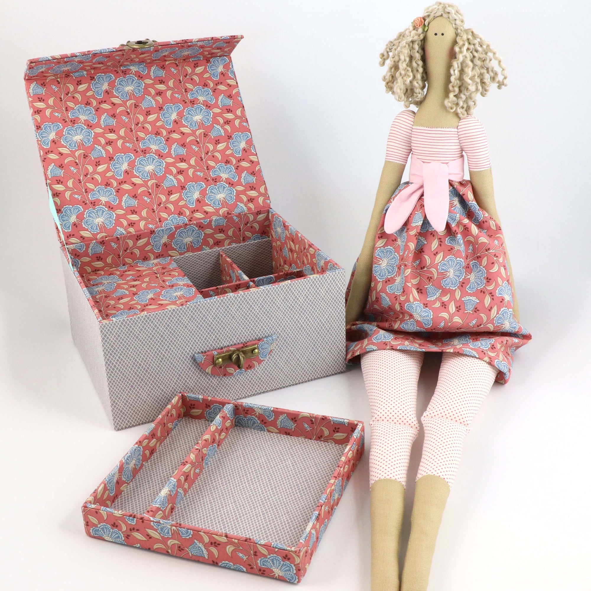 Fabric treasure chest Plus with hidden compartment DIY kit, cartonnage kit 154a