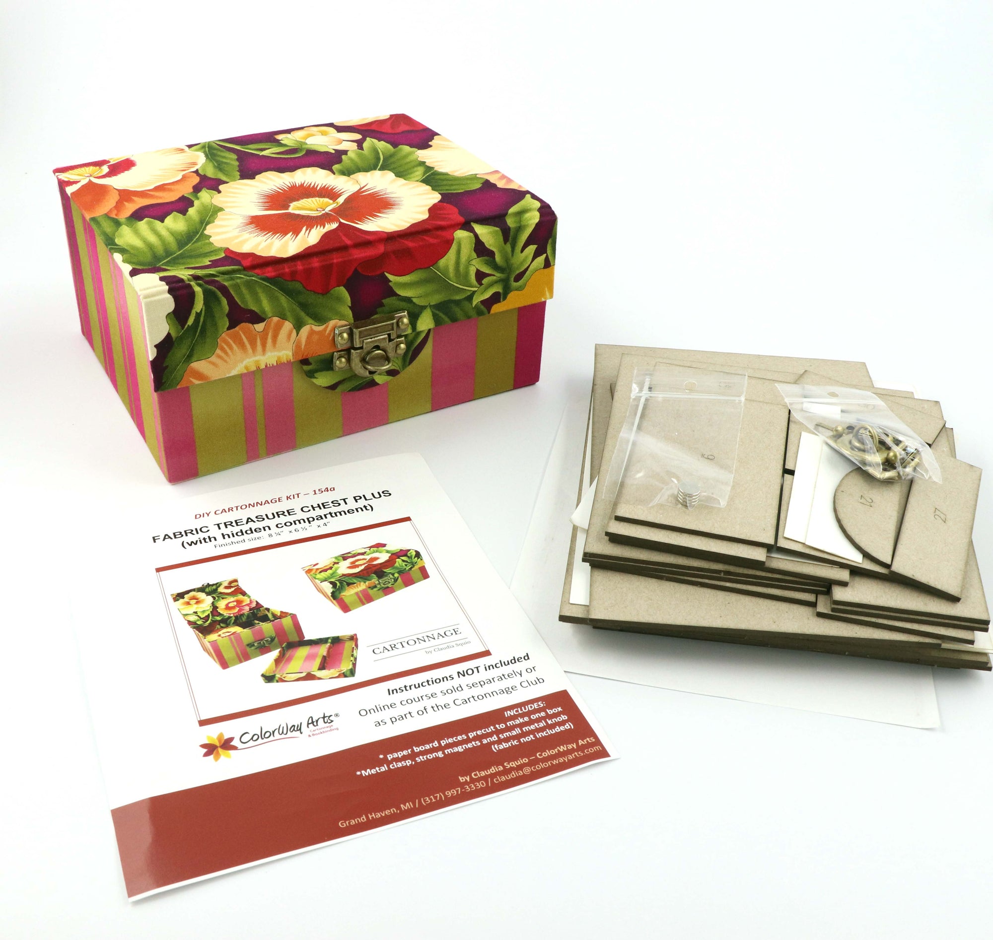 Fabric treasure chest Plus with hidden compartment DIY kit, cartonnage kit 154a