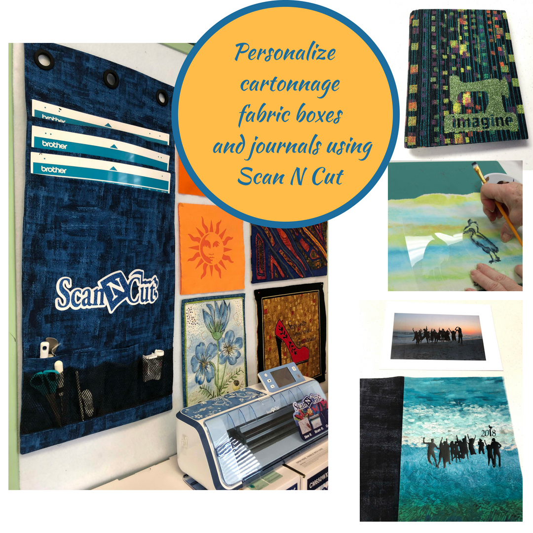 Personalizing  cartonnage fabric boxes and fabric journals using Brother ScanNCut machine