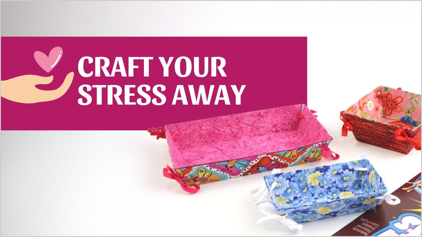CRAFT YOUR STRESS AWAY gluing fabric and reusing cereal boxes