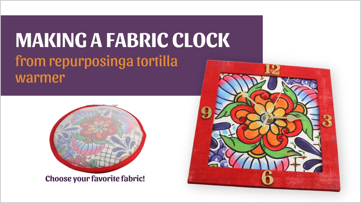 Cartonnage Fabric Clock made repurposing a tortilla warmer