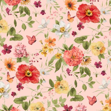 Fabric - Wilmington Prints - Peach Medium Florals - Half Yard