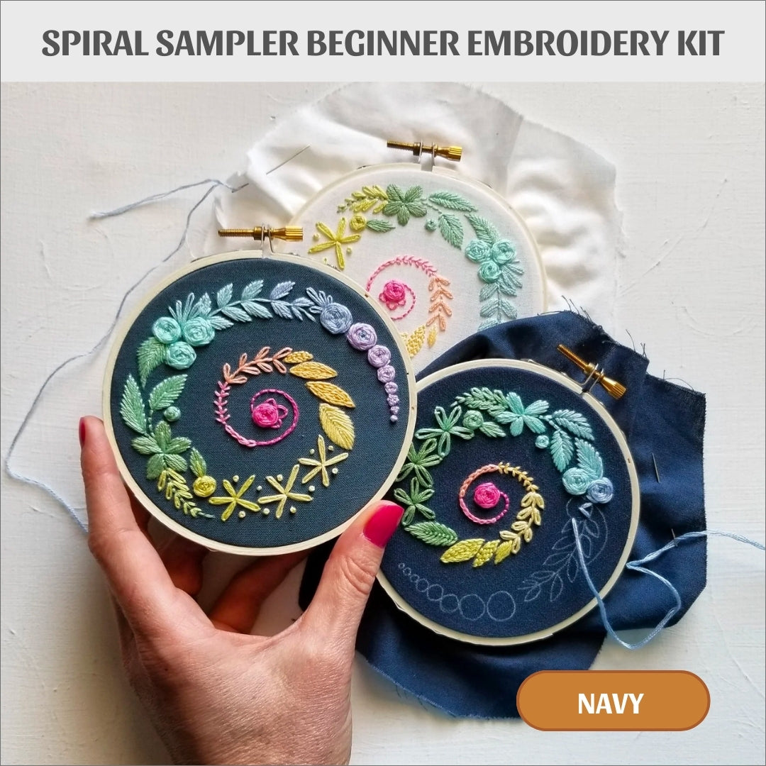Spiral Sampler Beginner Embroidery Kit - Navy - Colorway Arts