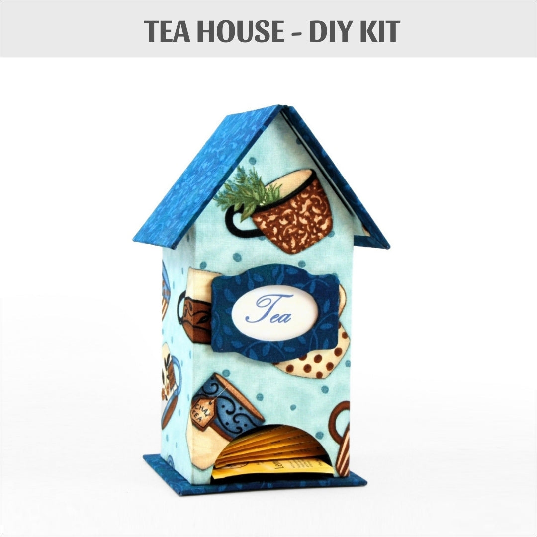 Fabric tea house box DIY kit, cartonnage kit, DIY kit 148, online instructions included