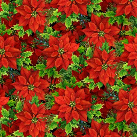 Fabric - Red Christmas Poinsettias - Half Yard