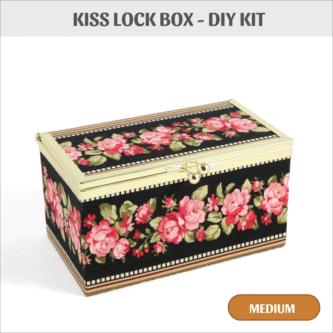 Kiss lock fabric box DIY kit, medium fabric box kit, cartonnage kit 196