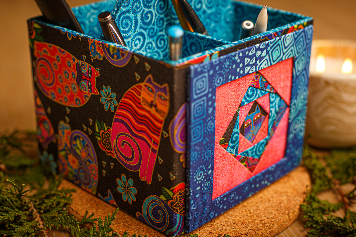 Fabric photo art caddy DIY kit, picture cube, photo caddy, cartonnage kit 185, Online instructions included