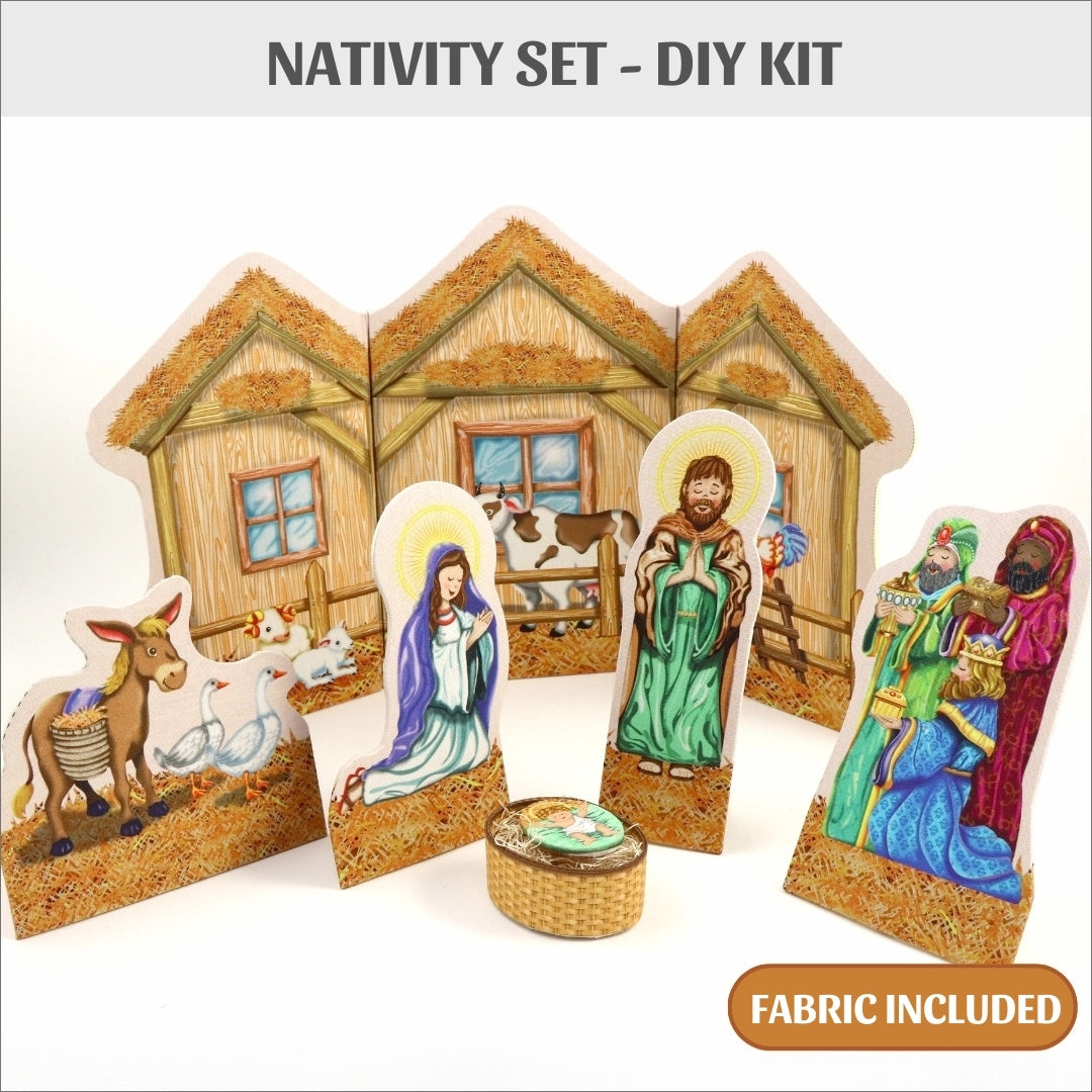 Fabric Nativity set DIY kit, fabric Nativity, cartonnage kit 180, online instructions included
