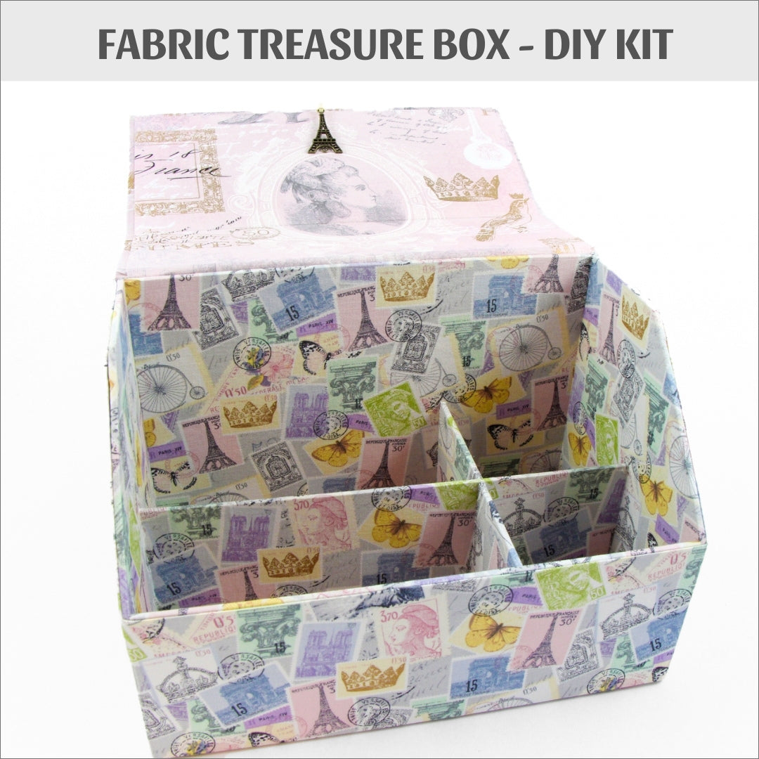 Fabric treasure box DIY kit, cartonnage  kit 146, online instructions available