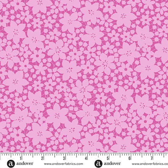 Fabric - Color Me Whispered by Stephanie Organes - Laced Blooms Pink - Half Yard