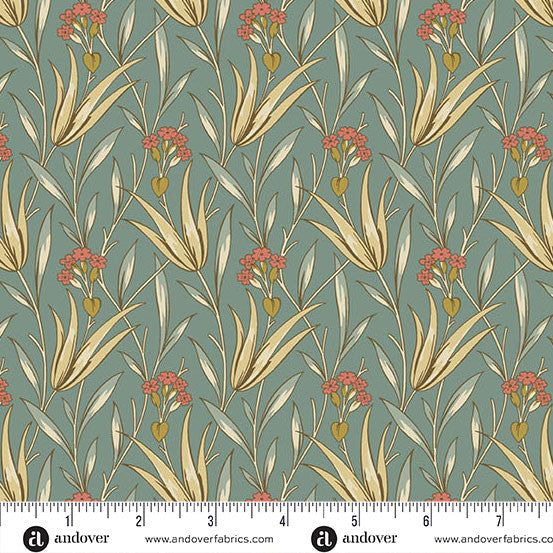 Fabric - Autumn Bouquet - by Renee Nanneman - Milkweed Aqua - Half Yard