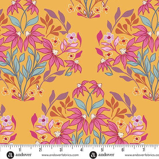 Fabric - Sunset Cottage - by Stephanie Organes - Sunset Meadow Yellow - Half Yard