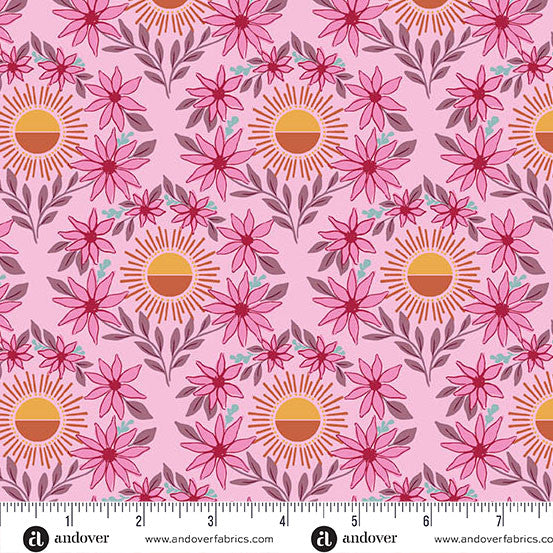 Fabric - Sunset Cottage - by Stephanie Organes - Daylight Blooms Pink - Half Yard