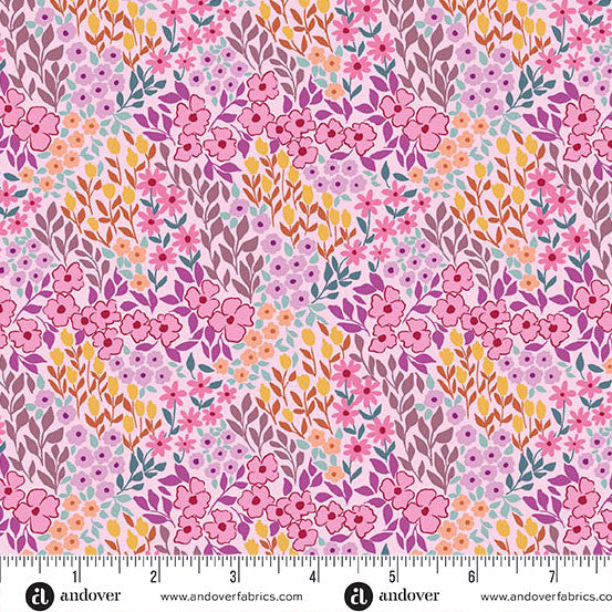 Fabric - Sunset Cottage - by Stephanie Organes - Petalfield Pink - Half Yard