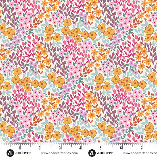 Fabric - Sunset Cottage - by Stephanie Organes - Petalfield Cream - Half Yard