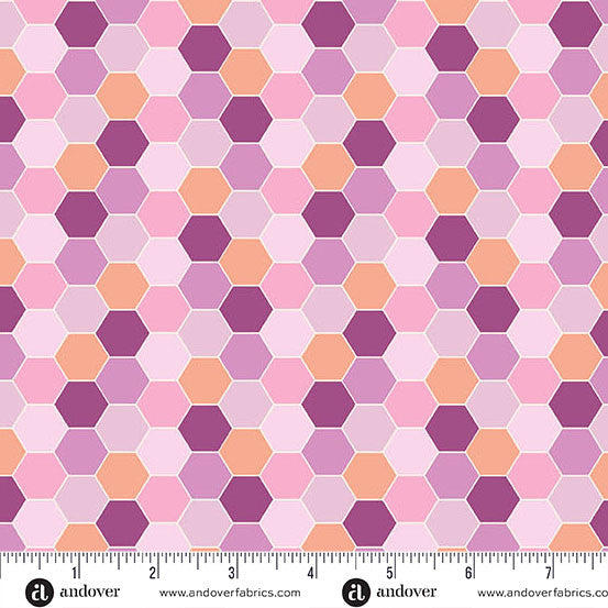 Fabric - Sunset Cottage - by Stephanie Organes - Hexie Blossom Purple - Half Yard