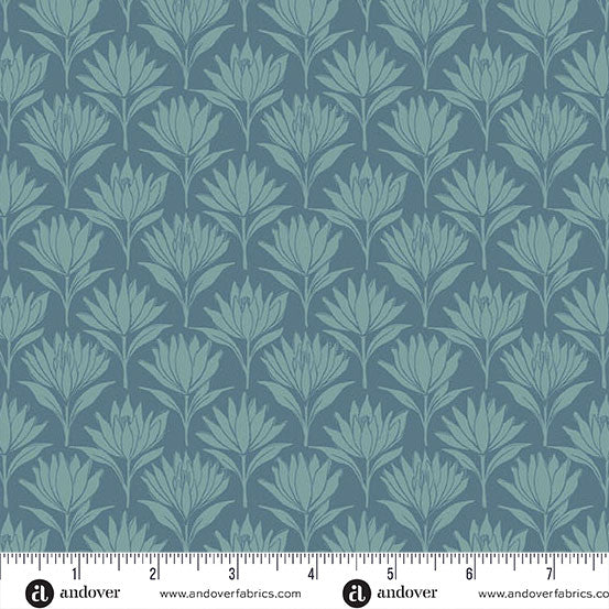Fabric - Sunset Cottage - by Stephanie Organes - Water Lilies Aqua - Half Yard