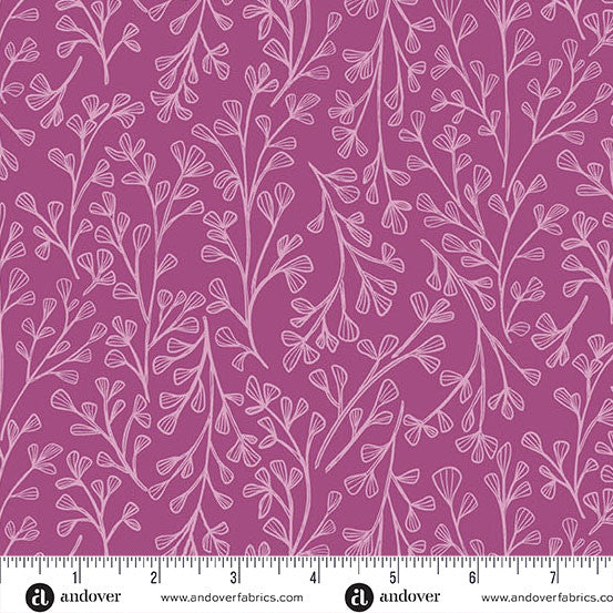 Fabric - Sunset Cottage - by Stephanie Organes - Leafsong Purple - Half Yard