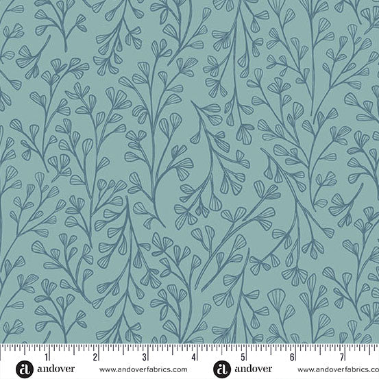 Fabric - Sunset Cottage - by Stephanie Organes - Leafsong Aqua - Half Yard