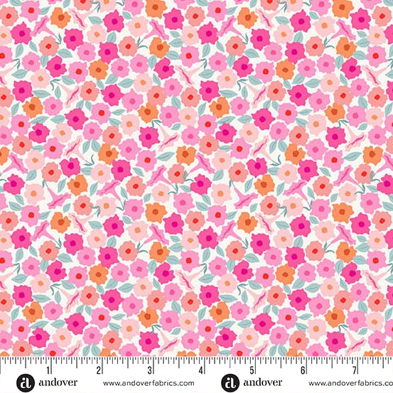 Fabric - Memories Unfold by Stephanie Organes - Floret Teal - Half Yard