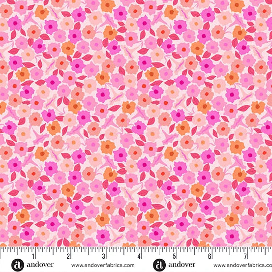 Fabric - Memories Unfold by Stephanie Organes - Floret Pink - Half Yard