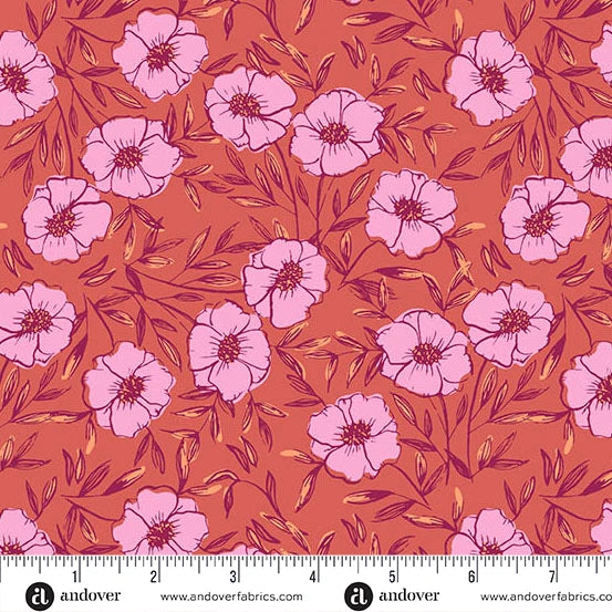 Fabric - Petals and Stitches by Stephanie Organes - Bouquet Bliss Rust - Half Yard