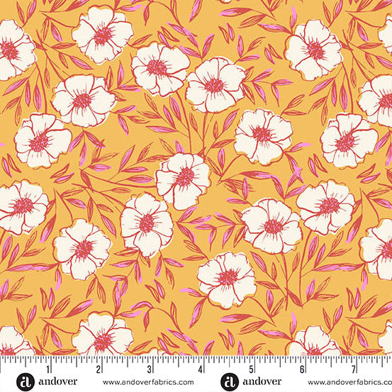 Fabric - Petals and Stitches by Stephanie Organes - Bouquet Bliss Mustard - Half Yard