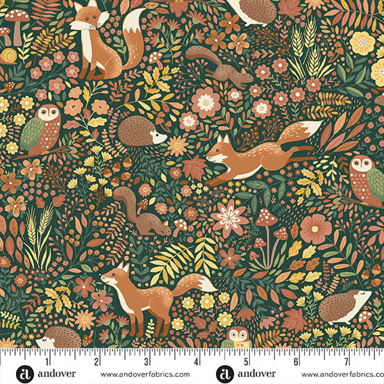 Fabric - Hello Autumn by Makower UK - Wild Wood Green - Half Yard