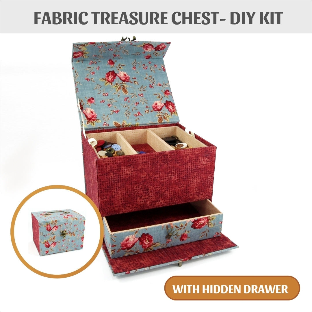 Fabric treasure chest with hidden drawer DIY kit, cartonnage kit 155, exclusive book kit