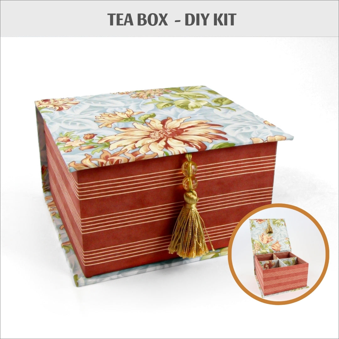 Fabric tea box DIY kit, cartonnage kit 108, online instructions included