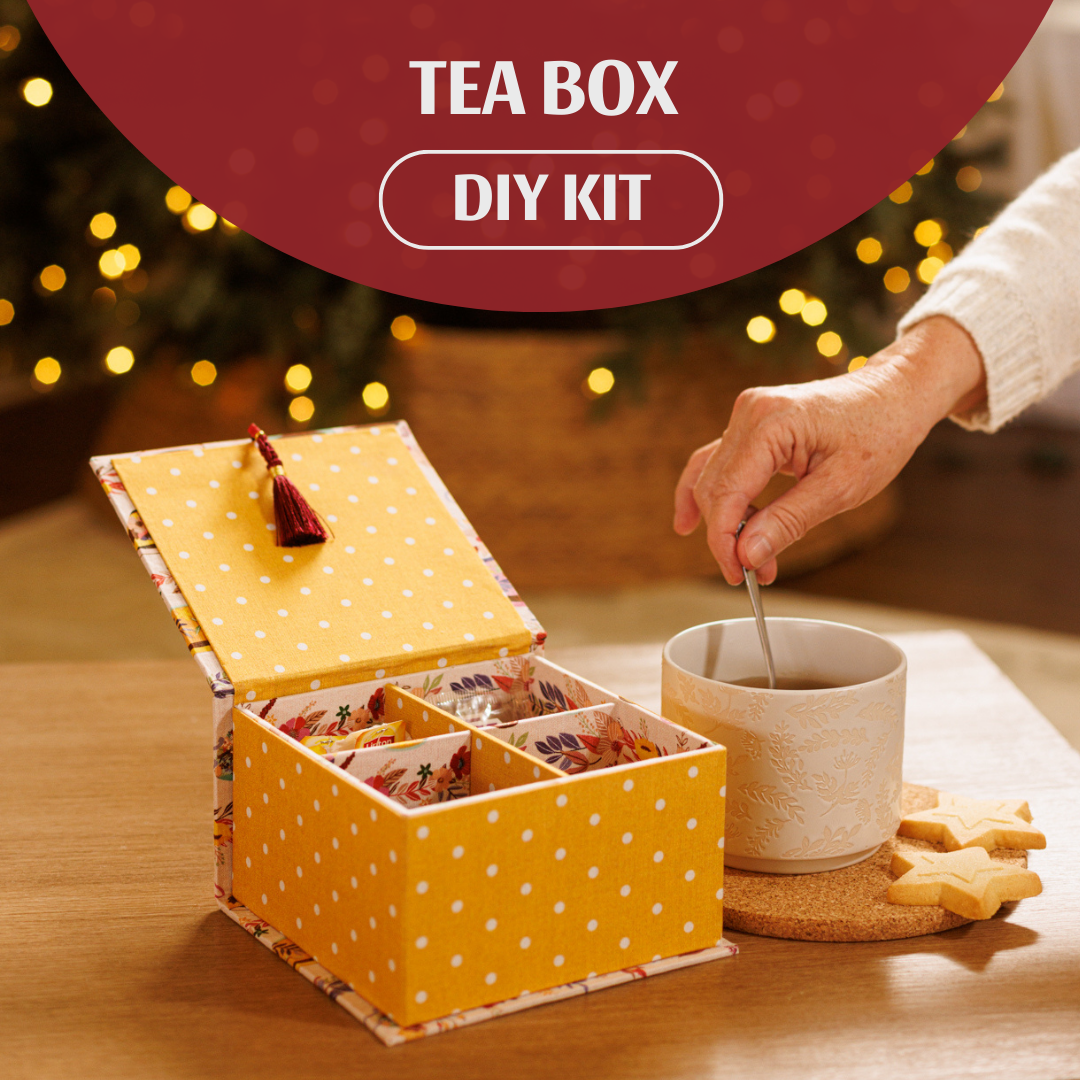 Fabric tea box DIY kit, cartonnage kit 108, online instructions included