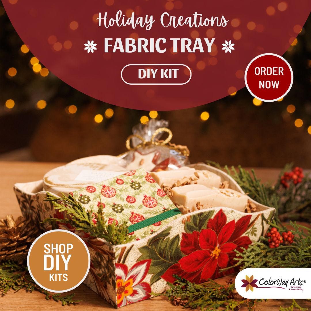 Fabric covered box tray DIY kit, fabric box kit, cartonnage kit 140, online instructions included