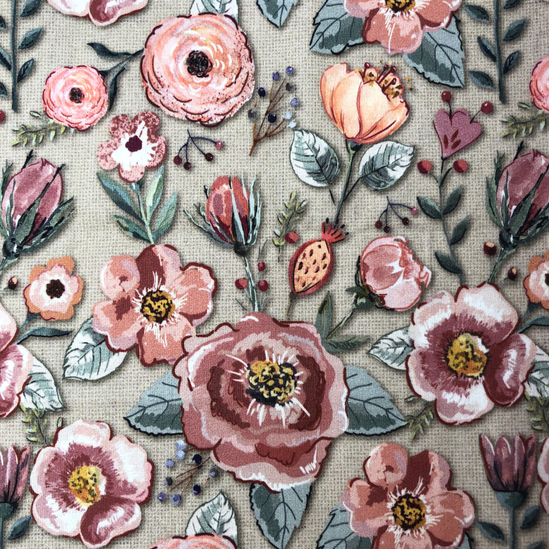 Fabric - Brazilian Fabric - Floral with Beige Background  - half meter
