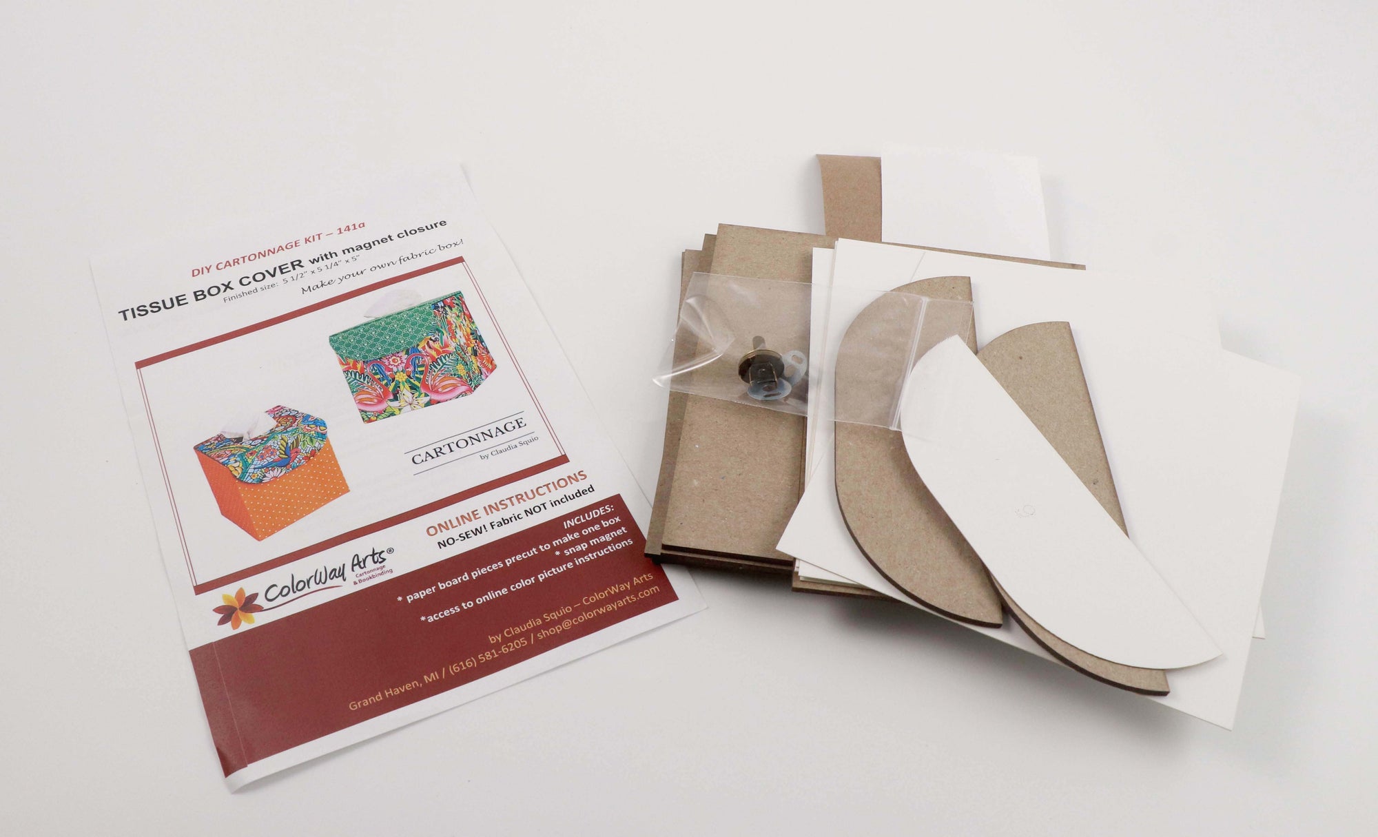 Fabric tissue box cover with magnet closure DIY kit - Colorway Arts