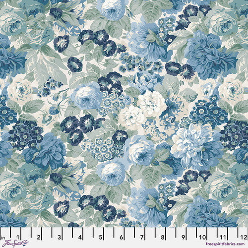 Fabric - Rose &amp; Peony Medium - Blue -  Southwold Blue Collection - Half Yard