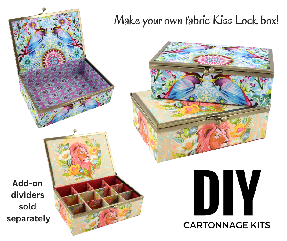 Kiss lock fabric box DIY kit, LARGE fabric box kit, cartonnage kit 218