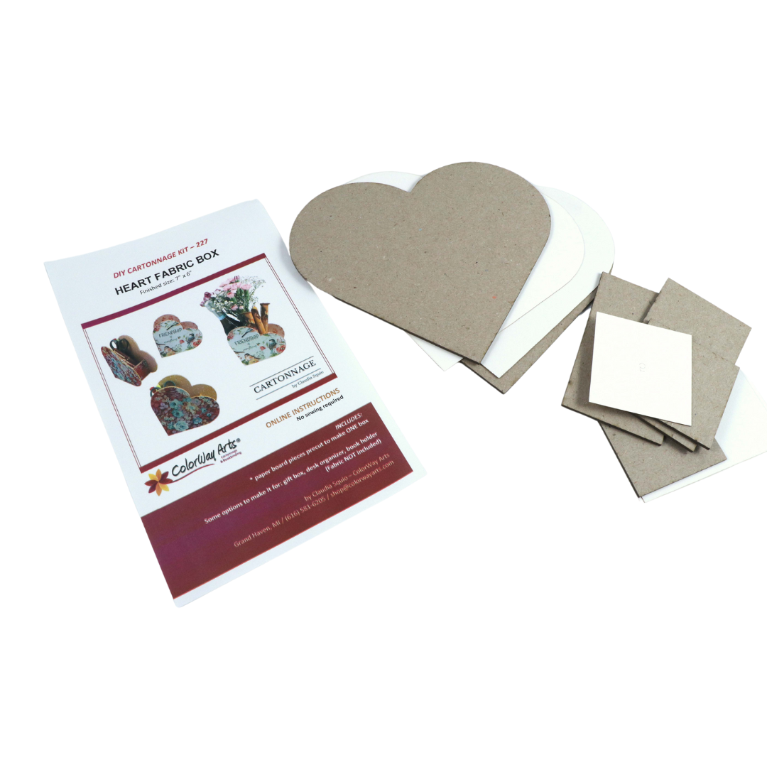 Heart fabric box DIY kit, cartonnage kit 227