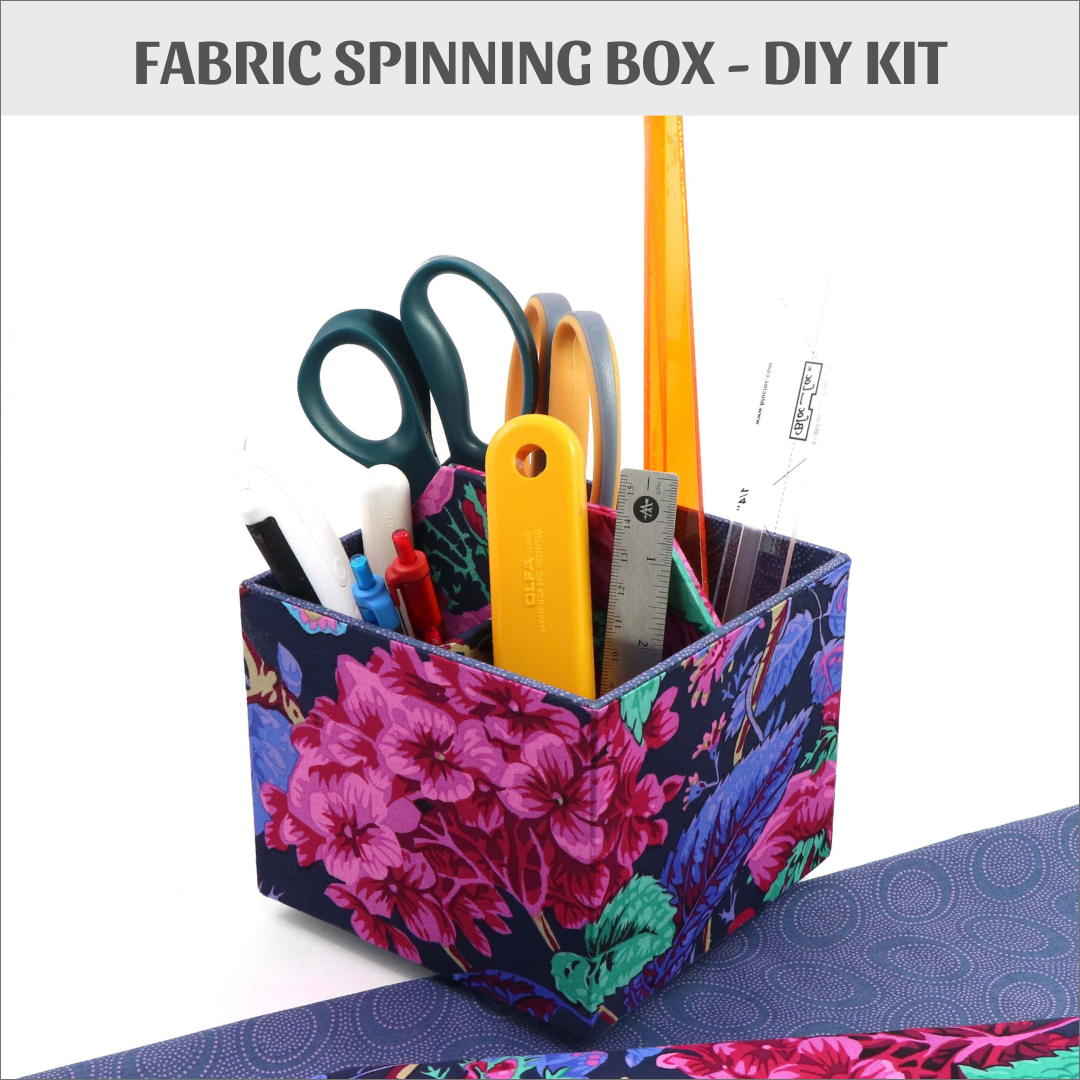 Fabric spinning box DIY kit, cartonnage kit 174, lazy susan included, Online instructions included