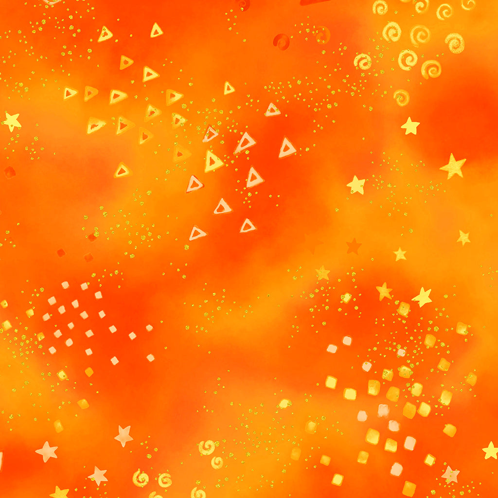 Fabric - Dark Orange Gold Metallic Basic Glitter- Laurel Burch - Half Yard