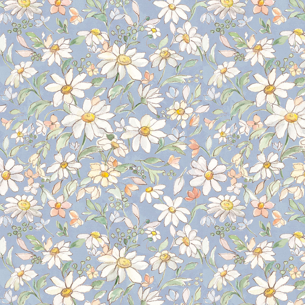 Fabric - Daisy Field Digital Packed Floral - Light Denim - Silvia Vassileva - Half Yard