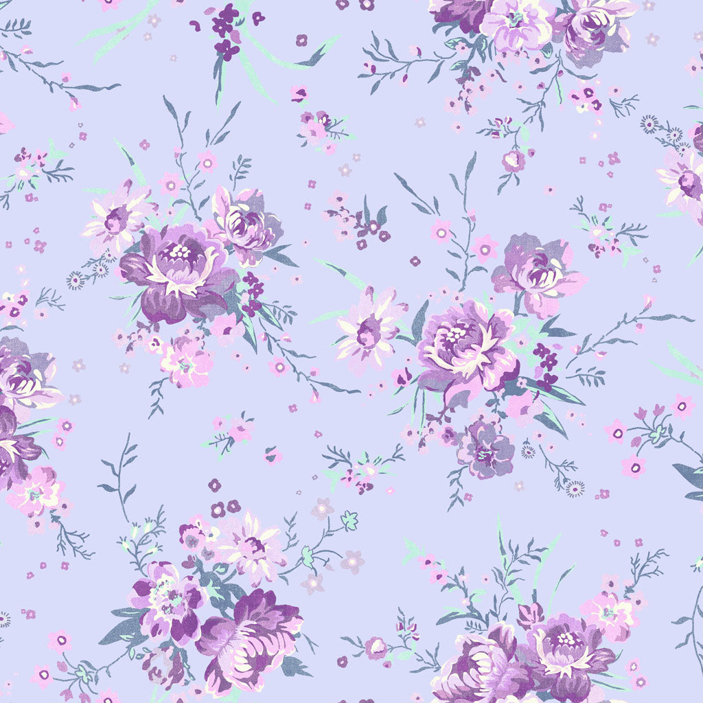 Fabric - Louisa Digital Bouquets - Light Periwinkle - Half Yard