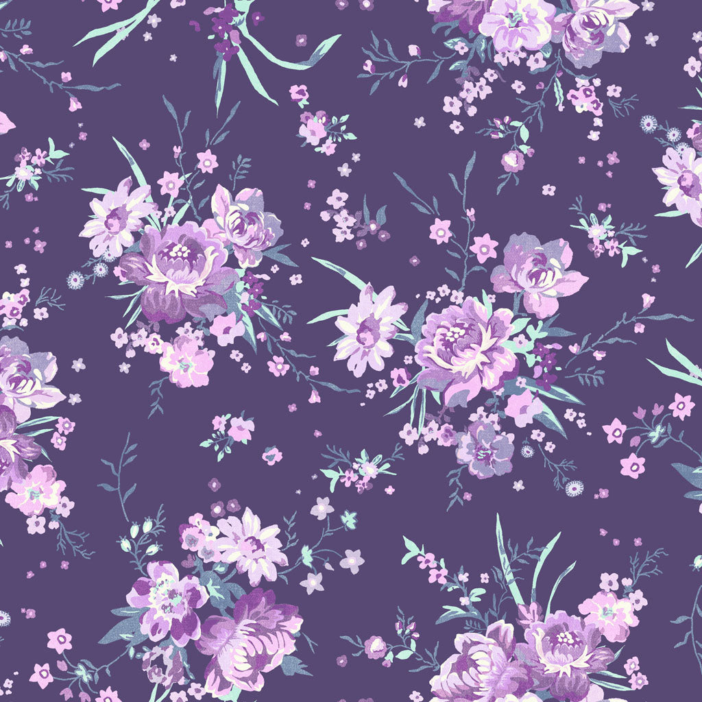 Fabric - Louisa Digital Bouquets - Indigo -  Half Yard